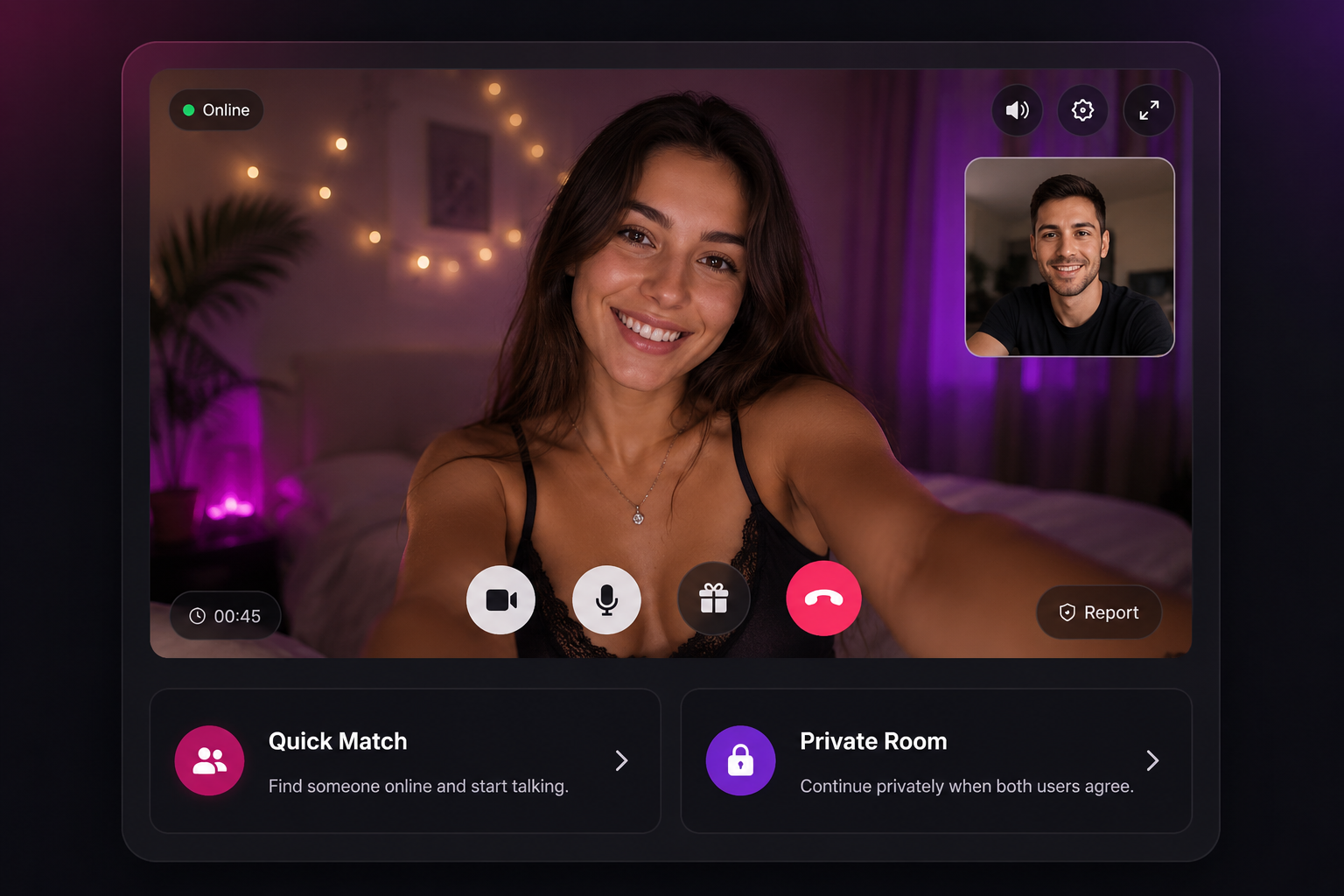 45sec.chat video chat app interface mockup